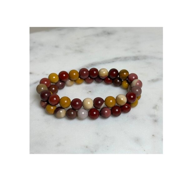 Natural Mookaite Jasper Stretchy Beaded Bracelet Earthy Healing Stone Bracelet - Picture 4 of 4